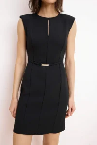TRENDYOLMİLLA Black Arched Sleeveless Short / Mini Flexible Weaving Dress - Image 3
