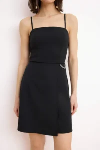 TRENDYOLMİLLA Black Chain Detailed Sleeveless Short / Mini Flexible Weaving Dress - Image 3