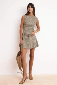 TRENDYOLMİLLA Multicolored Belt Detailed Plaid/Checkered Mini Weaving Dress - Image 2