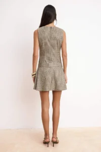 TRENDYOLMİLLA Multicolored Belt Detailed Plaid/Checkered Mini Weaving Dress - Image 4