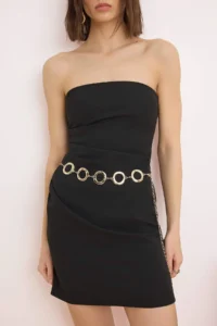 TRENDYOLMİLLA Black chained Strapless Short / Mini Flexible Weaving Dress - Image 3