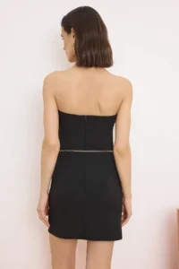 TRENDYOLMİLLA Black chained Strapless Short / Mini Flexible Weaving Dress - Image 4