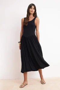 TRENDYOLMİLLA Black Waist Open Cowl Neck Thin Sleeveless Sleeveless Maxi Soft Knitting Dress