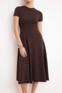 TRENDYOLMİLLA Brown Waist Opened Short Sleeve Soft Touch Knitting Dress - Image 3