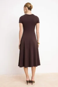 TRENDYOLMİLLA Brown Waist Opened Short Sleeve Soft Touch Knitting Dress - Image 4