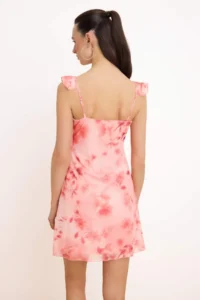 TRENDYOLMİLLA Pink Floral A-Kesim/Life Form Heart Yaka Thin Sleeveless Sleeveless Tulle Knitting Dress - Image 4