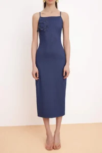 TRENDYOLMİLLA Indigo bodycon Square Neck Sleeveless Accessory Detailed 2 Yarn combed Knitting Dress - Image 3