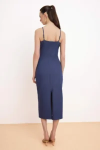 TRENDYOLMİLLA Indigo bodycon Square Neck Sleeveless Accessory Detailed 2 Yarn combed Knitting Dress - Image 4