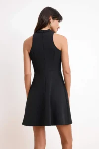 TRENDYOLMİLLA Wardrope Essentials Black Off-Shoulder Neck Short / Mini Flexible Weaving Dress - Image 4