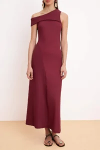 TRENDYOLMİLLA Burgundy Striped A-Kesim/Life Form Asymmetric Yaka Sleeveless textured Knitting Dress - Image 3