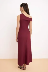 TRENDYOLMİLLA Burgundy Striped A-Kesim/Life Form Asymmetric Yaka Sleeveless textured Knitting Dress - Image 4