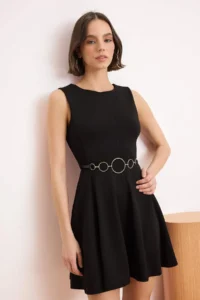 TRENDYOLMİLLA Black Sleeveless Arched Soft Touch Knitting Dress - Image 2