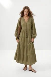 TRENDYOLMİLLA Khaki Rahat Kesim Maxi Weaving Dress - Image 2