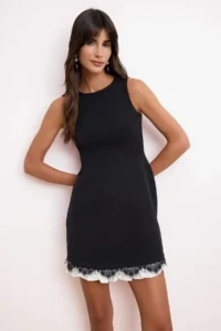 TRENDYOLMİLLA Black Lace Detailed Mini Weaving Dress - Image 2