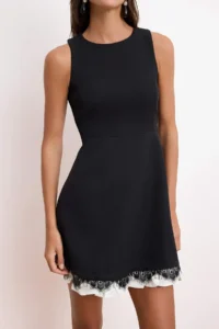 TRENDYOLMİLLA Black Lace Detailed Mini Weaving Dress - Image 3
