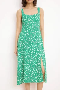 TRENDYOLMİLLA Green Floral Sleeveless Midi Weaving Dress - Image 3