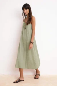 TRENDYOLMİLLA Khaki shift/Plain Cowl Neck Sleeveless Arched textured Knitting Dress - Image 2