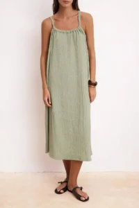 TRENDYOLMİLLA Khaki shift/Plain Cowl Neck Sleeveless Arched textured Knitting Dress - Image 3