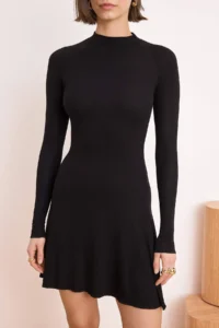 TRENDYOLMİLLA Black Waist Opening Long Sleeve Arched Soft Knitting Dress - Image 3