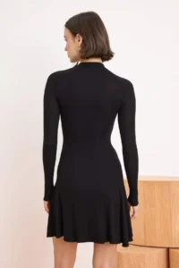 TRENDYOLMİLLA Black Waist Opening Long Sleeve Arched Soft Knitting Dress - Image 4