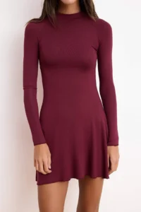 TRENDYOLMİLLA Burgundy Opened Long Sleeve Arched Soft Knitting Dress - Image 3