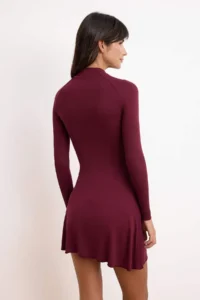 TRENDYOLMİLLA Burgundy Opened Long Sleeve Arched Soft Knitting Dress - Image 4