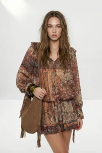 TRENDYOLMİLLA Multicolored Ethnic Patterned Balloon Etekli Weaving Dress - Image 2