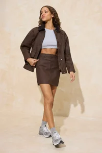 TRENDYOLMiLLA Brown Coated Material Mini denim Skirt
