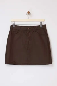 TRENDYOLMiLLA Brown Coated Material Mini denim Skirt - Image 5
