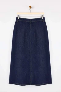 TRENDYOLMiLLA Dark Blue Draped Button Detailed Midi 100% Cotton Denim Skirt - Image 6