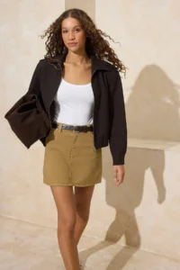 TRENDYOLMiLLA Camel Belt Detailed Mini 100% Cotton Denim Skirt - Image 2
