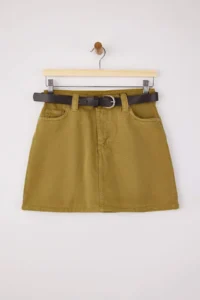 TRENDYOLMiLLA Camel Belt Detailed Mini 100% Cotton Denim Skirt - Image 5