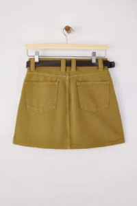 TRENDYOLMiLLA Camel Belt Detailed Mini 100% Cotton Denim Skirt - Image 6