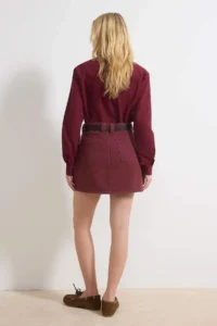 TRENDYOLMiLLA Burgundy Belt Detailed Mini 100% Cotton Denim Skirt - Image 4