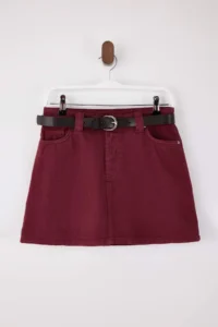 TRENDYOLMiLLA Burgundy Belt Detailed Mini 100% Cotton Denim Skirt - Image 5