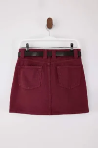 TRENDYOLMiLLA Burgundy Belt Detailed Mini 100% Cotton Denim Skirt - Image 6