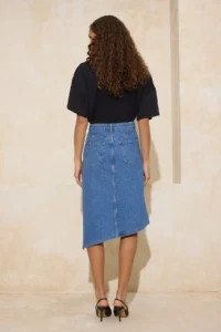 TRENDYOLMiLLA Mavi slit Asymmetric Midi 100% Cotton denim Skirt - Image 4
