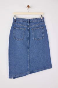 TRENDYOLMiLLA Mavi slit Asymmetric Midi 100% Cotton denim Skirt - Image 6