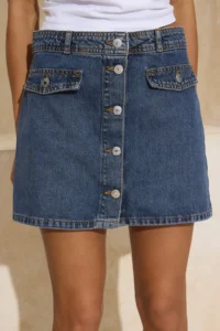 TRENDYOLMiLLA Mavi Button Detailed Mini 100% Cotton Denim Skirt - Image 3