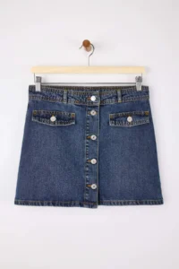 TRENDYOLMiLLA Mavi Button Detailed Mini 100% Cotton Denim Skirt - Image 5