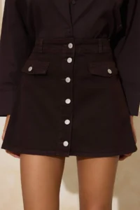TRENDYOLMiLLA Brown Button Detailed Mini 100% Cotton Denim Skirt - Image 3