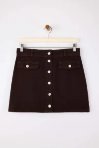 TRENDYOLMiLLA Brown Button Detailed Mini 100% Cotton Denim Skirt - Image 5