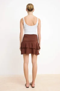 TRENDYOLMİLLA Brown skater Shirred Regular Waist Flexible Knitting Skirt - Image 4