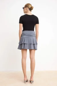 TRENDYOLMİLLA Anthracite skater Shirred Regular Waist Flexible Knitting Skirt - Image 4