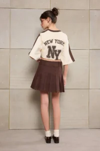 TRENDYOLMiLLA Teen Brown Plaid Patterned pleated Less Flexible Mini denim Skirt - Image 4