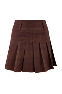 TRENDYOLMiLLA Teen Brown Plaid Patterned pleated Less Flexible Mini denim Skirt - Image 5