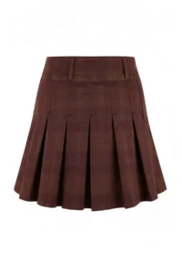 TRENDYOLMiLLA Teen Brown Plaid Patterned pleated Less Flexible Mini denim Skirt - Image 7