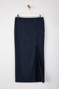 TRENDYOLMiLLA Navy Blue Striped Weaving slit LONG Pencil Skirt - Image 5