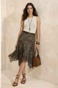 TRENDYOLMİLLA Multicolored Floral A-Kesim/Life Form with flywheel/Frilly Regular Waist Midi Tulle Knitting Skirt