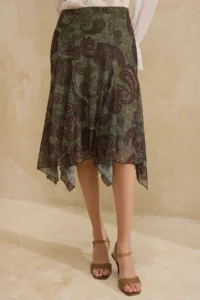 TRENDYOLMİLLA Multicolored Floral A-Kesim/Life Form with flywheel/Frilly Regular Waist Midi Tulle Knitting Skirt - Image 2